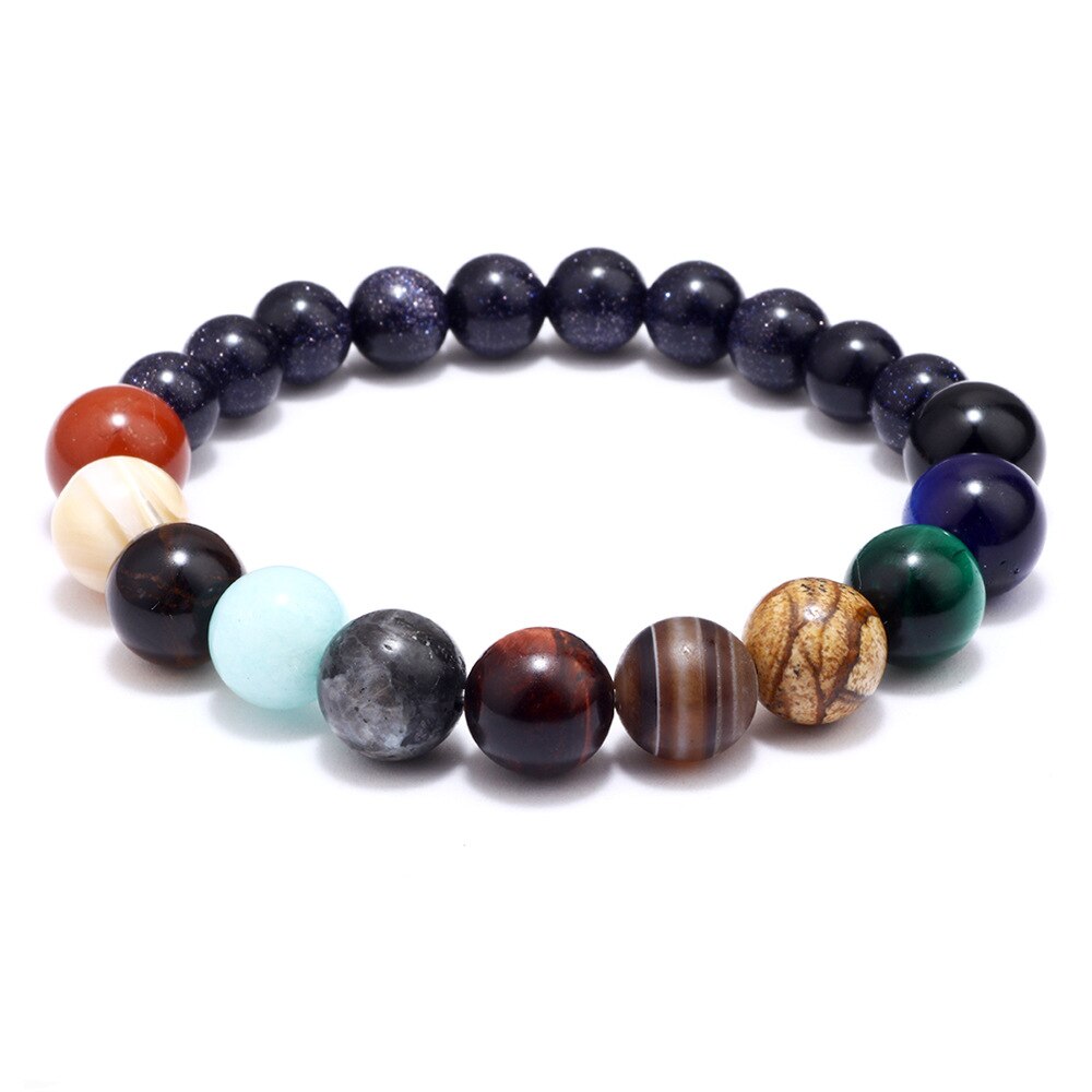 8mm Natural Stone Beaded Bracelets Men Black Ethinc Meditation Galaxy Bracelet Women Mars Venus Jewelry Bracelet Homme