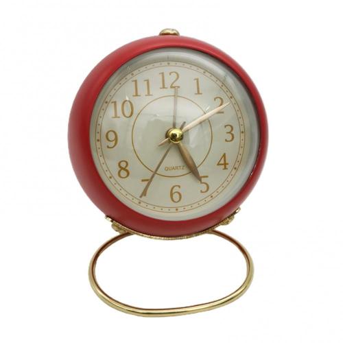 Mini Cute Desktop Metal Round Alarm Clock Night Light Home Bedroom Decoration: Red