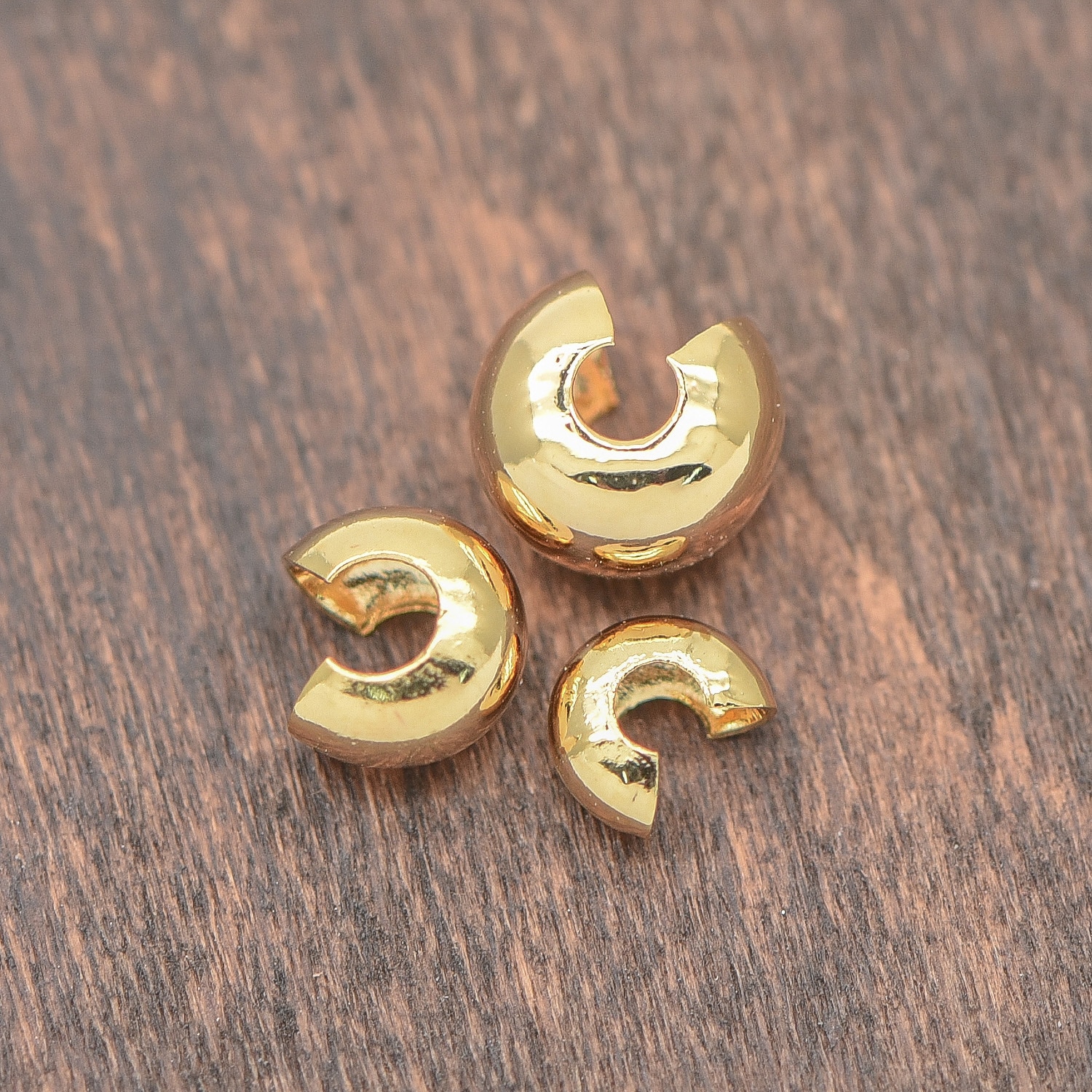 20pcs Gold Crimp Beads Covers, 18K Gold plated Brass, Conceal Crimp Ends 4/ 5/ 6mm (GB-637)