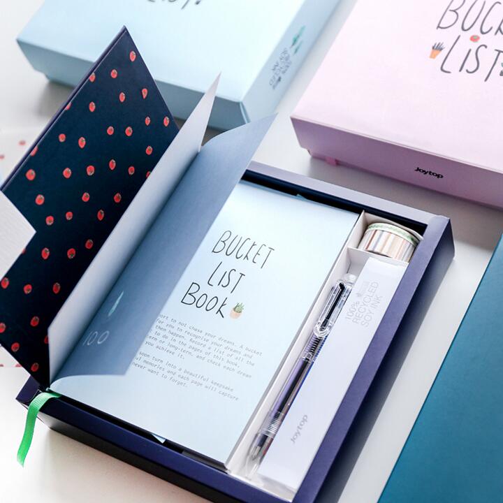 "100 Bucket List" Planner Agenda Scheduler Luxury Notebook Stationery Package Box with Pen Stickers To Do List