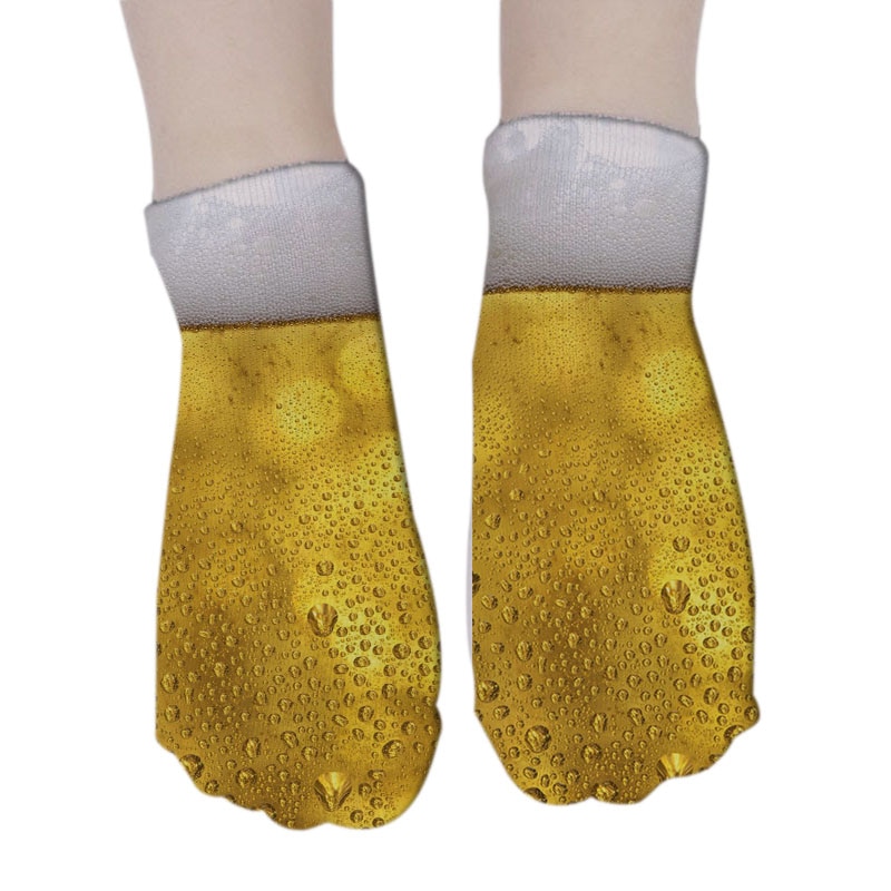 Calcetines de algodón con estampado de cerveza para mujer, calcetín informal divertido de tobillo bajo, Harajuku, Unisex, de compresión, transpirables