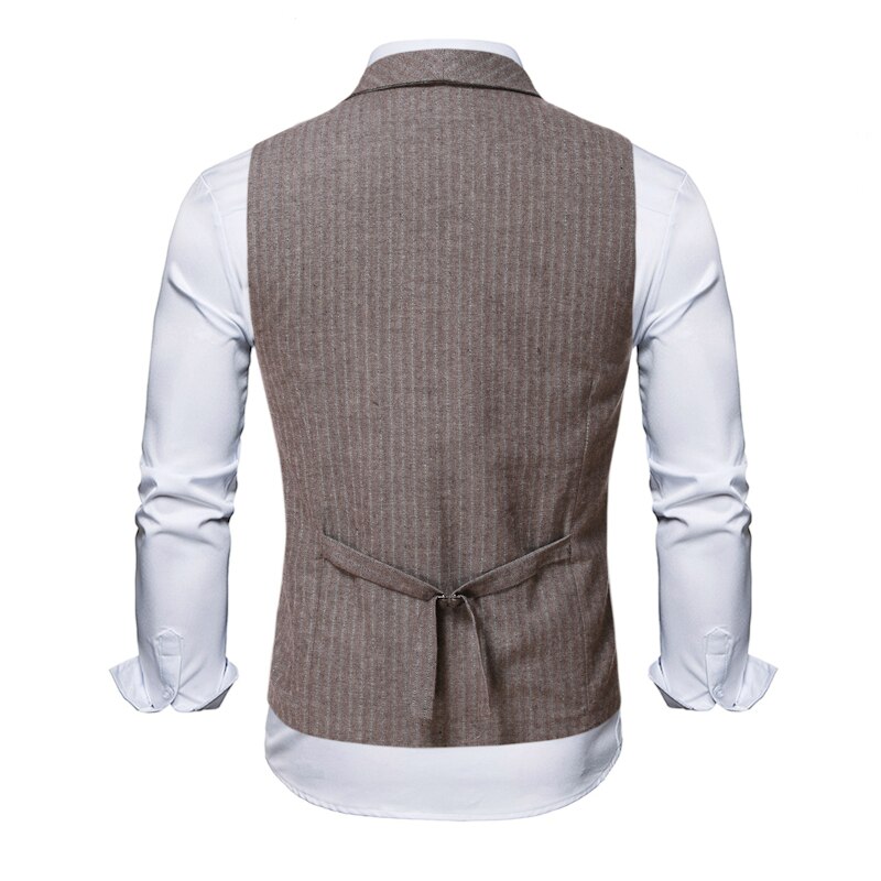 Chalecos a rayas de para hombre, traje informal de negocios ajustado con doble botonadura, primavera y otoño,
