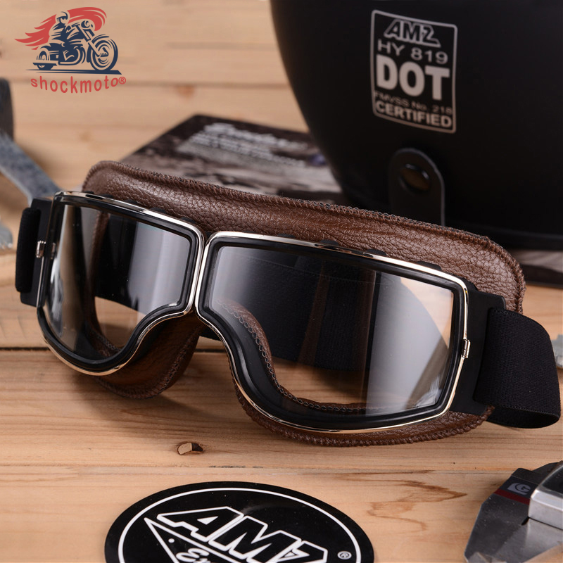 Universele motorfiets vintage bril lederen motor scooter biker moto bril bril voor steampunk helm bril stofdicht