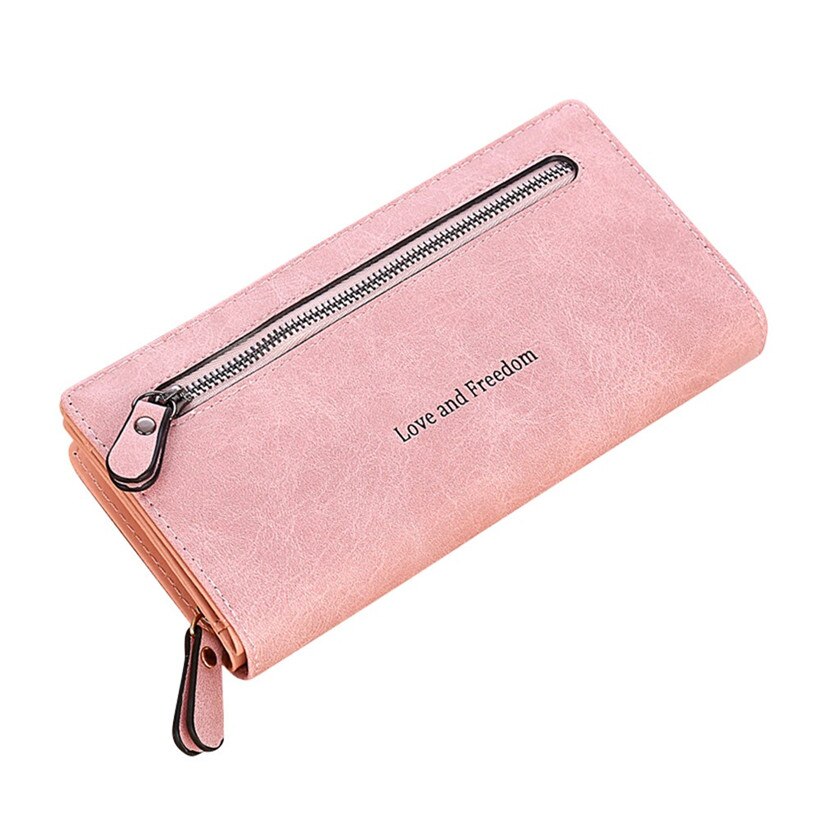 Women Solid Color Coin Purse Love And Freedom Printing Wallet Long Wallet Card Holders Handbag Zipper Leather Wallet For Women