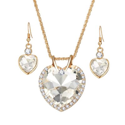 Jinglang Mode Vrouwen Ketting Oorbellen Sieraden Sets Rhinestone Crystal Hart Hangers Sieraden Sets Voor Vrouwen Valentijnsdag: White