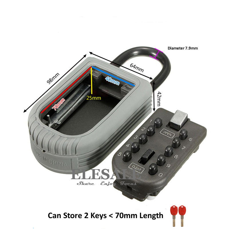 Key Safe Storage Organizer Box With Combination Lock 10-Digital Password Weatherproof For Home Outdoor Use