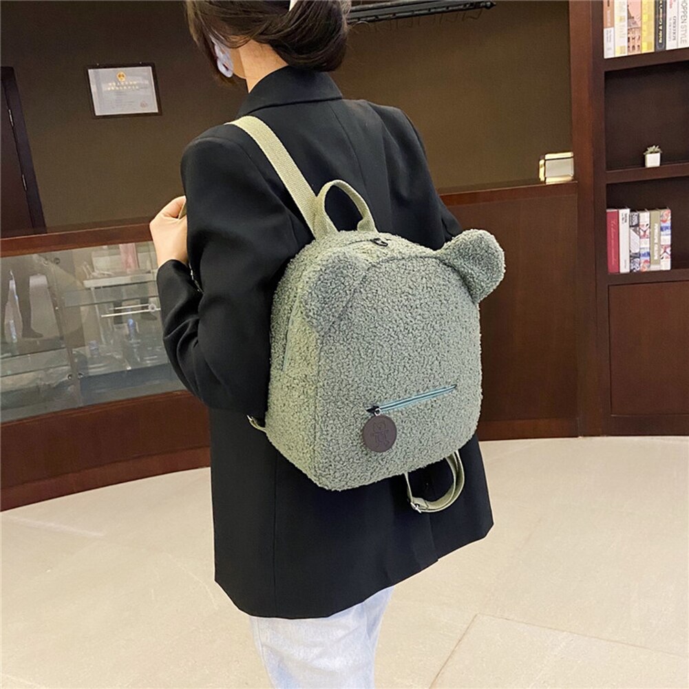 Casual Herfst Winter Lam Fleece Vrouwen Bagpack Schattige Beer Vormige Schouder Rugzak Draagbare Kinderen Reizen Winkelen Rugzakken