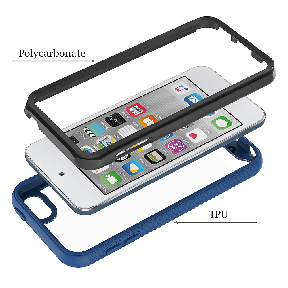 2 in 1 hybrid robust pansar stötsäkert fodral för apple ipod touch 5 6 7 mjuk tpu bumper hård pc genomskinligt skyddande bakstycke