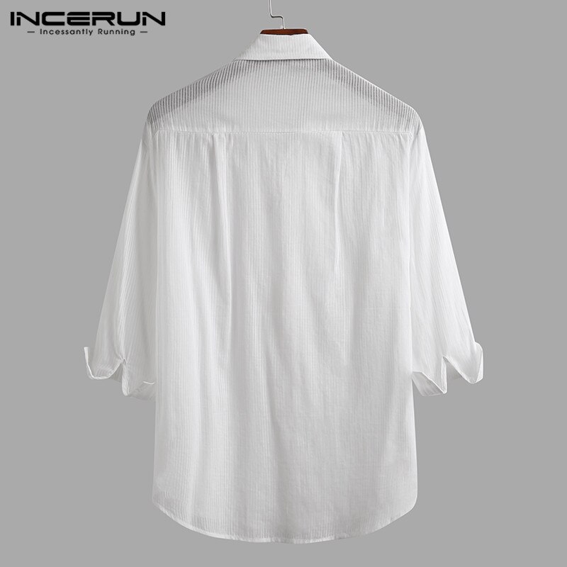 Incerun heren overhemd katoen 3/4 mouwen revers knoop podium bruiloft feest shirts merk effen kleur camisa
