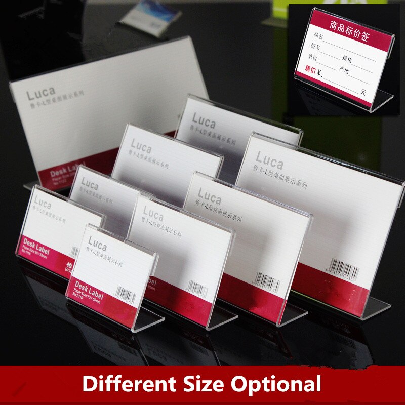 10pcs 9*6cm Acrylic Clear Plastic Desk Sign Label Stand L Shape Table Card Price Tag Holders Frame Label Tag Paper Display