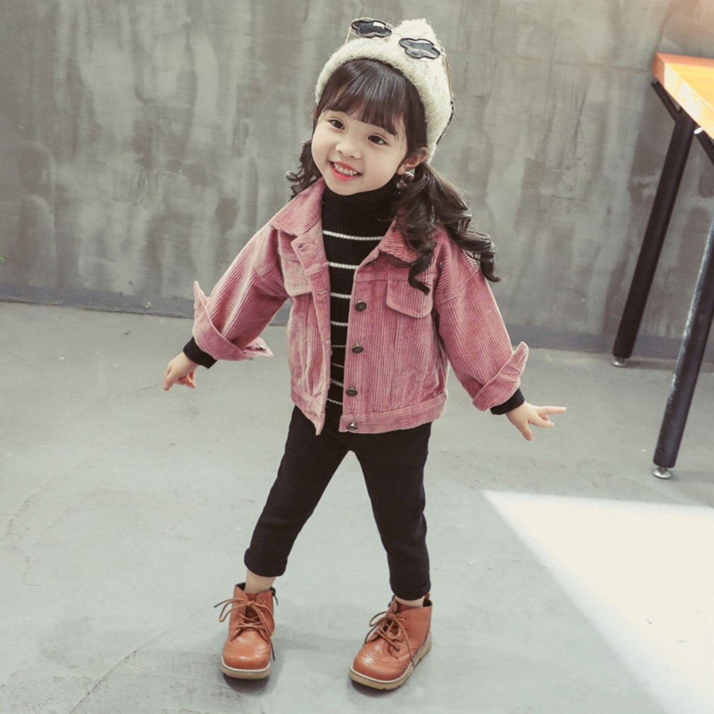 Corduroy Girls Single Layer Jacket Autumn And Winter Wear Children's Winter Warm Clothes Casual Compact Cute Clothes: purple pink 110cm