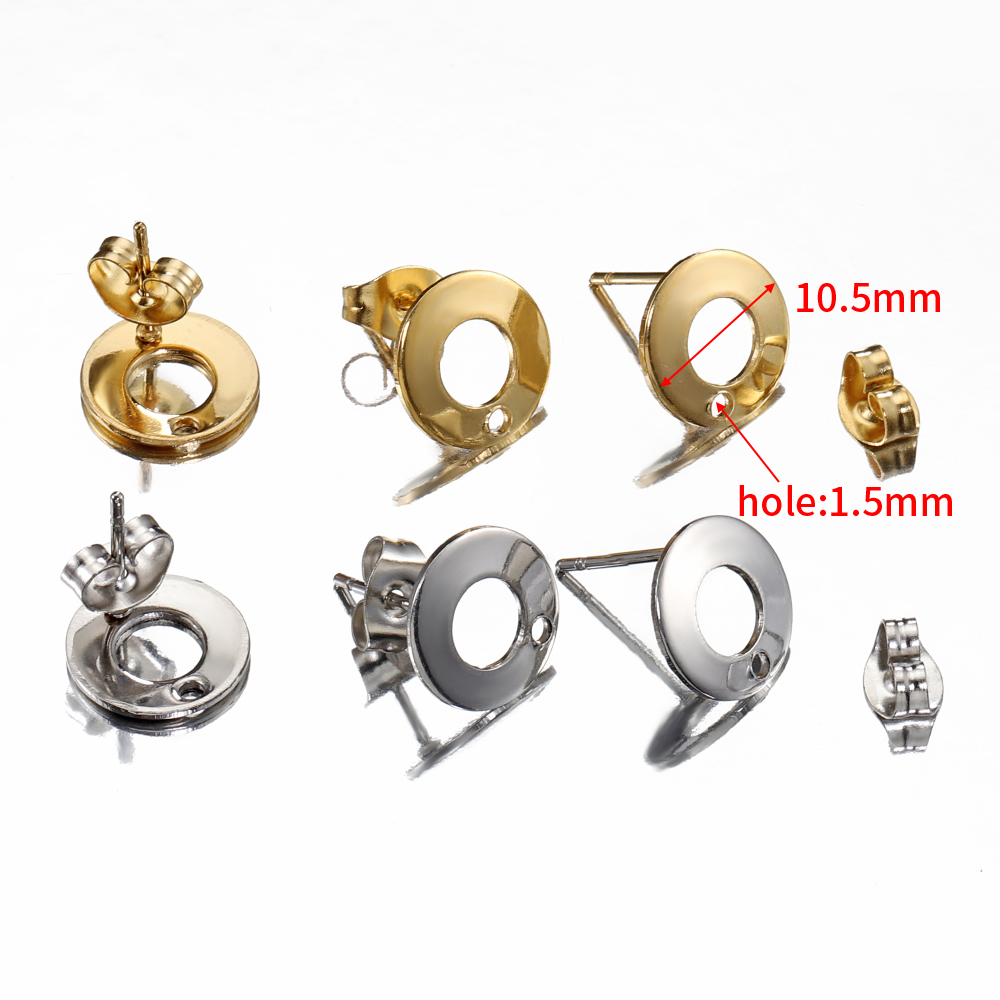 10 pezzi di orecchini a bottone in acciaio inossidabile con superficie liscia, base per orecchini pendenti con foro per ciondolo, creazione di gioielli fai da te, accessori