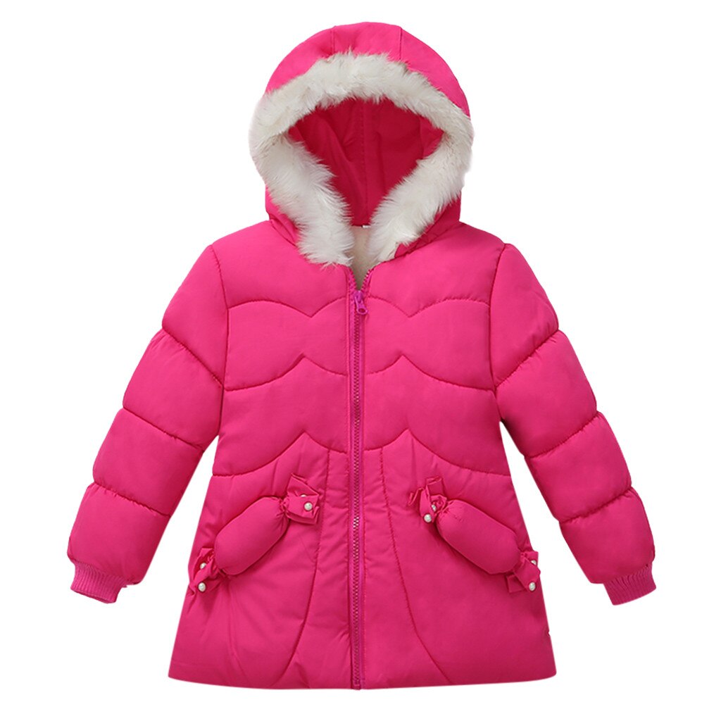 Vinter børn pige vindtæt hætte dunfrakke afslappet baby drenge tøj børn bomuld tykt overtøj jakke holde varmen jakker: Hot pink / 3t