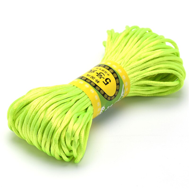 Cordon tressé en Satin de soie pour macramé, 20m, 2.5mm, pour fabrication de bijoux, Bracelet à perles, cordon chinois: Fluorescent Jaune