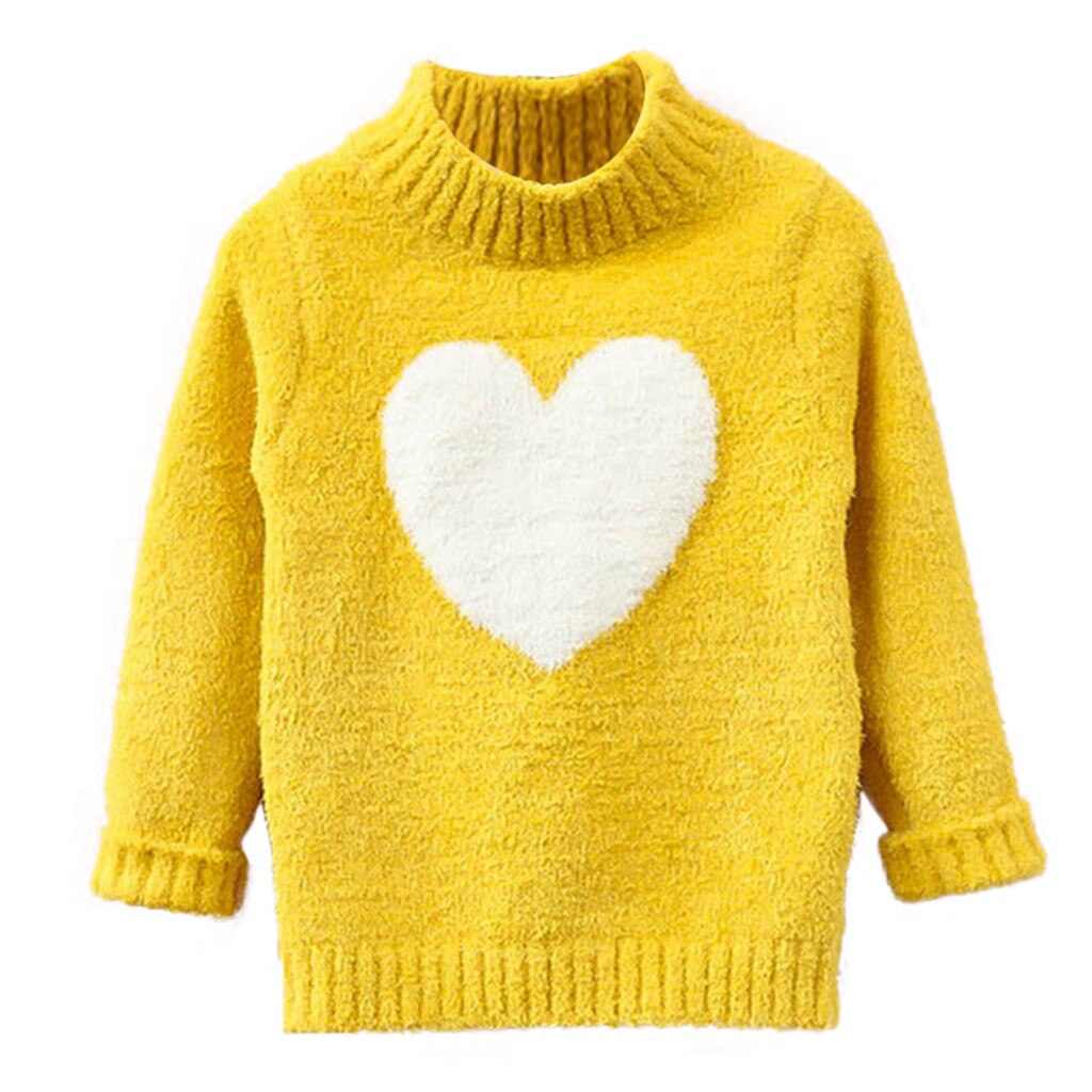 Inverno moda bonito crianças bebê menina manga longa camisola quente amor padrão de malha topos crianças casuais vestidos confortáveis roupas: YELLOW / 7-8 Years