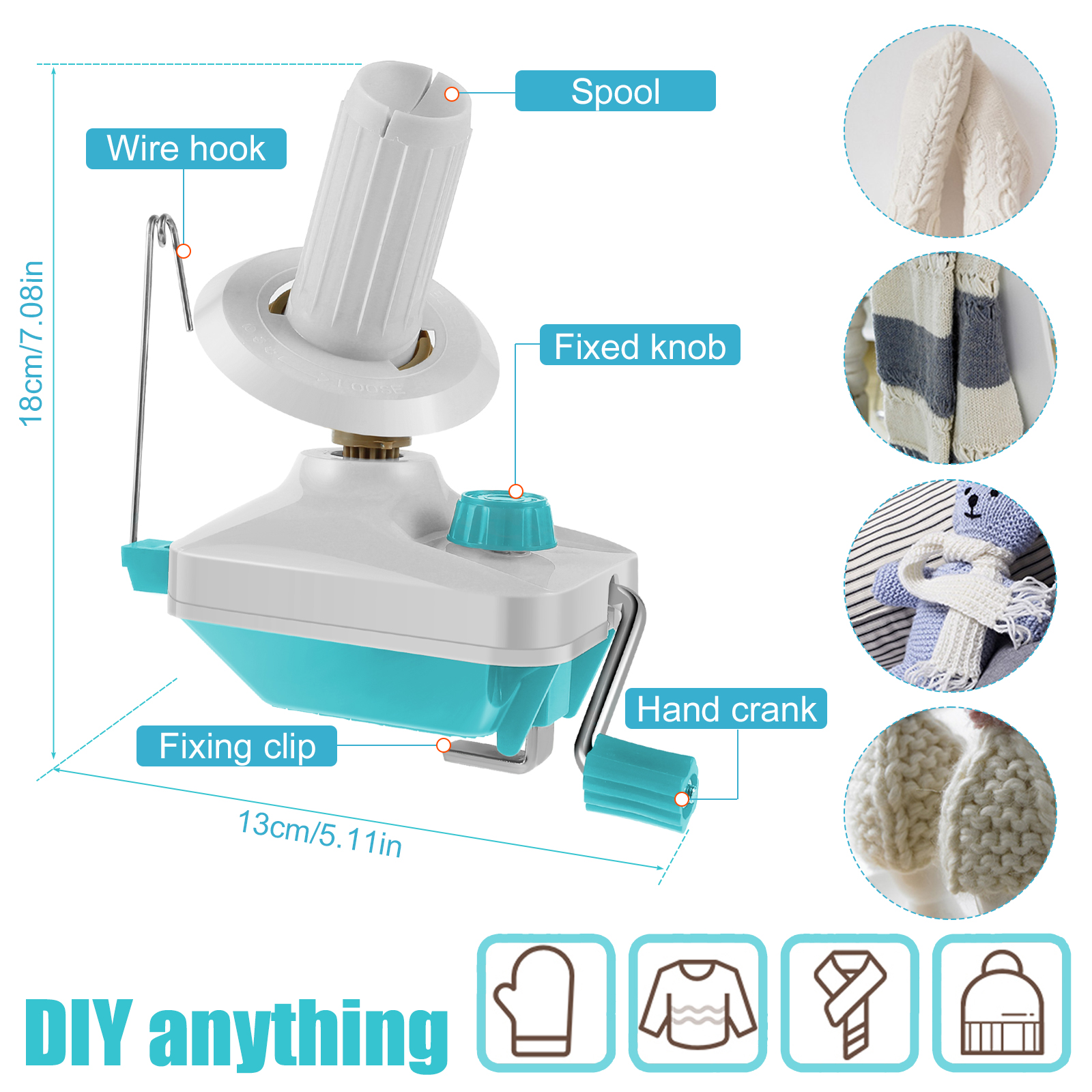 Hand Operated Yarn Winder Fiber Wool Manual Handheld Winder Machine String Ball Portable for DIY Sewing Making Accessories