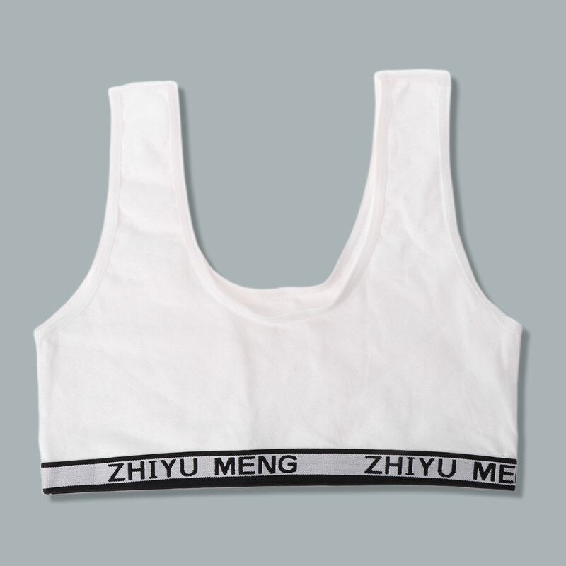 Kinderen Katoen Sport Training Beha Ondergoed Effen Kleur Letters Gedrukt Scoop Hals Tiener Puberteit Meisje Draadloze Bralette Vest