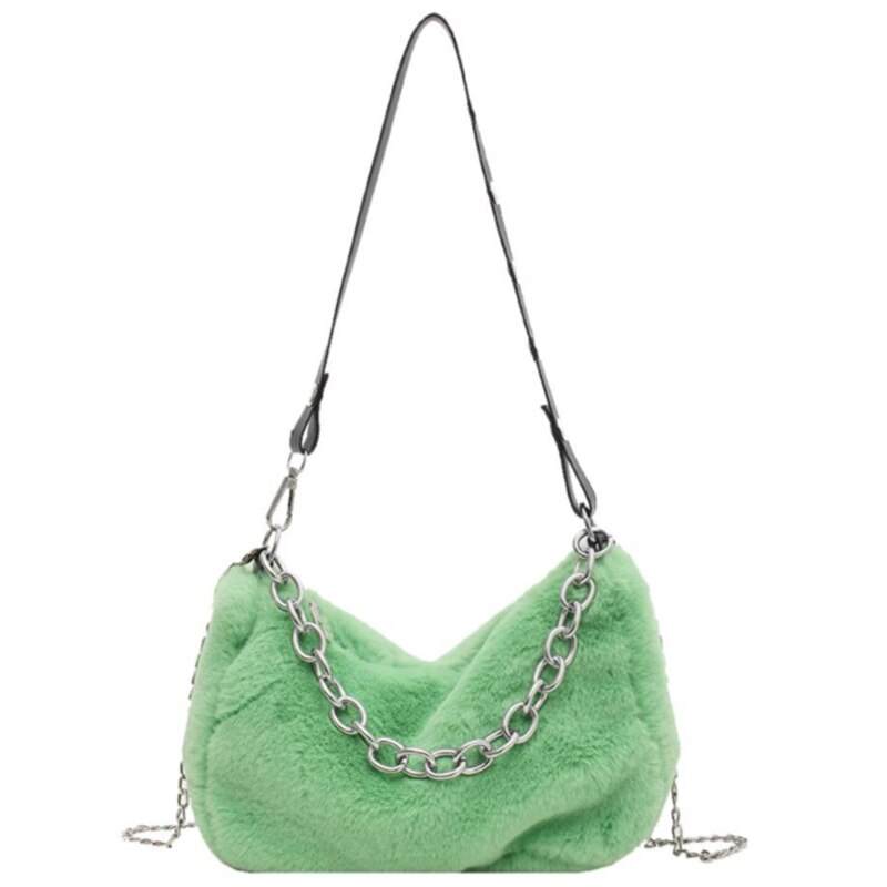 Herfst Winter Schouder Onderarm Tassen Voor Vrouwen Pluche Effen Kleur Messenger Bag Reizen Straat Keten Zakken: Green