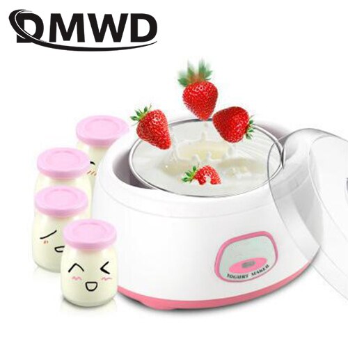 Máquina eléctrica para Yogurt DMWD, fermentador Leben automático multifunción de acero inoxidable con revestimiento nato, máquina para vino, Yogurt, 4 tazas: Manual cups pink