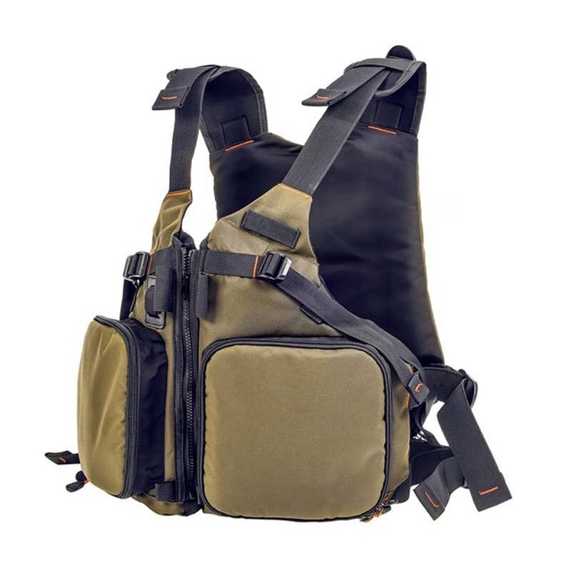 Adjustable Mutil-Pocket Fishing Vest Adult Swimming Life Vest Outdoor Sport Breathable Swimming Drifting Safety Life Jacket: Olive green type 1