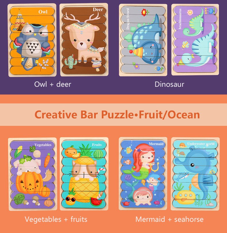 Popular Children's Puzzles Montessori Toy Educational Enlightenment Animal Car Wooden Puzzles Children's Toys Kids