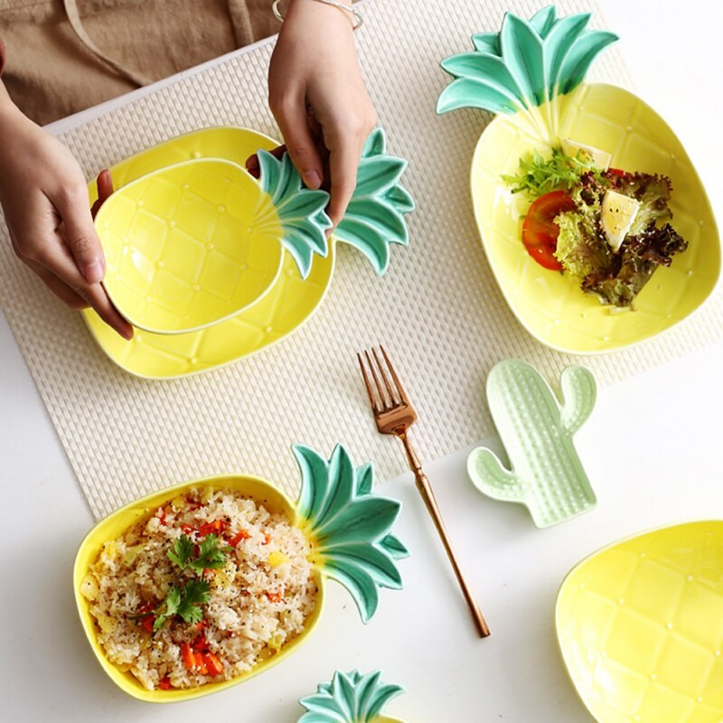 Ménage nouveauté ananas forme assiette en céramique Dessert aux fruits concis assiette à pâtisserie