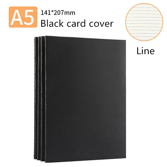 Journal Kawaii A5 B5 Kraft Paper-Black Card DIY Notebook Office for School Planner Grid-Line Agendas Notepads Stationary: A5 Black-line
