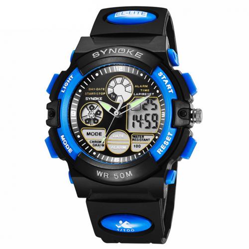 Waterdichte Digitale Analoge Elektronische Beweging horloge Dual Time Datum Alarm Lichtgevende Kid Jongen Meisje Polshorloge voor Jongens Meisjes me: Blauw