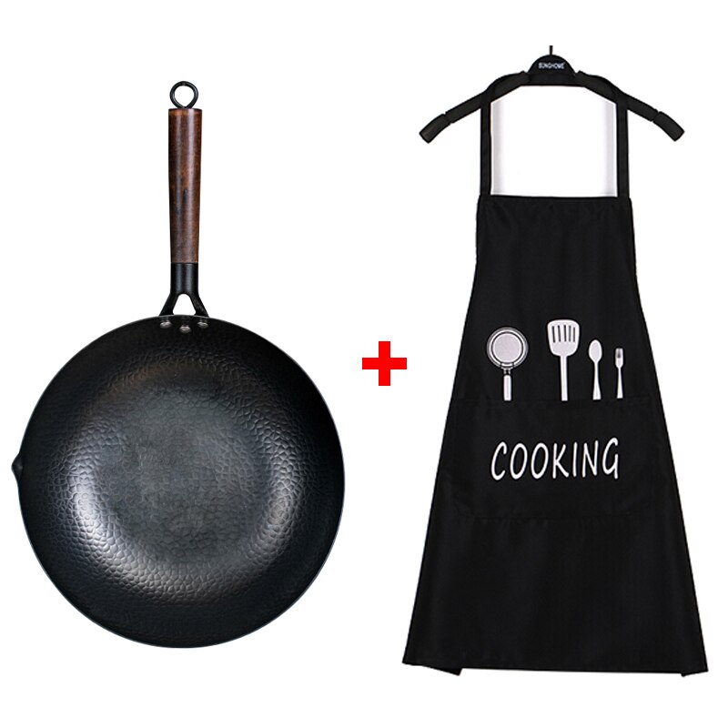 32cm Chinese Handmade Iron Wok Non-stick Non-coating Wok Kitchen Cookware Pan: add a gift