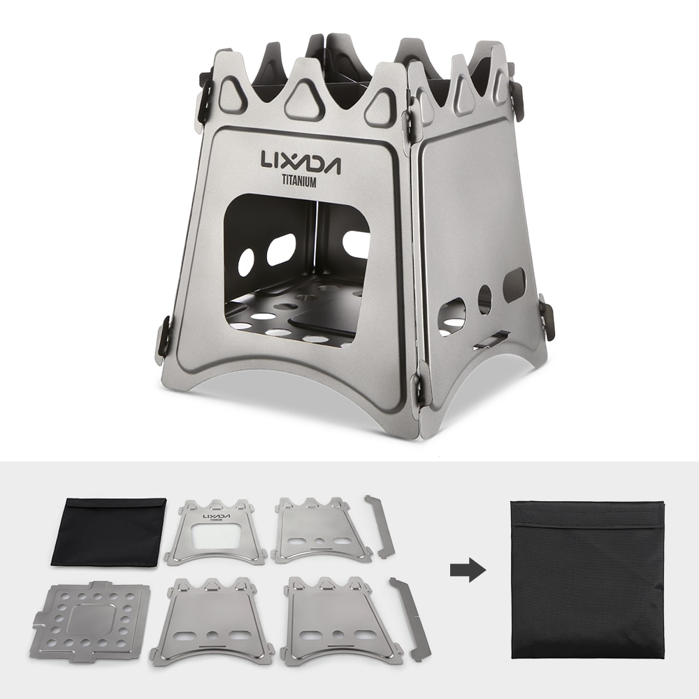 Lixada Compact Folding Titanium Wood Stove Outdoor Camping Stove Cooking Picnic Stove Portable Wood Furnace Burners