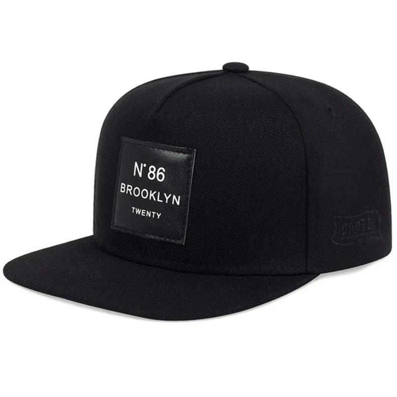 1pc hommes femmes BROOKLYN Baseball coton réglable Snapback chapeau, casquettes Hip Hop en cuir, chapeau de soleil, chapeaux de camionneur unisexe: Black