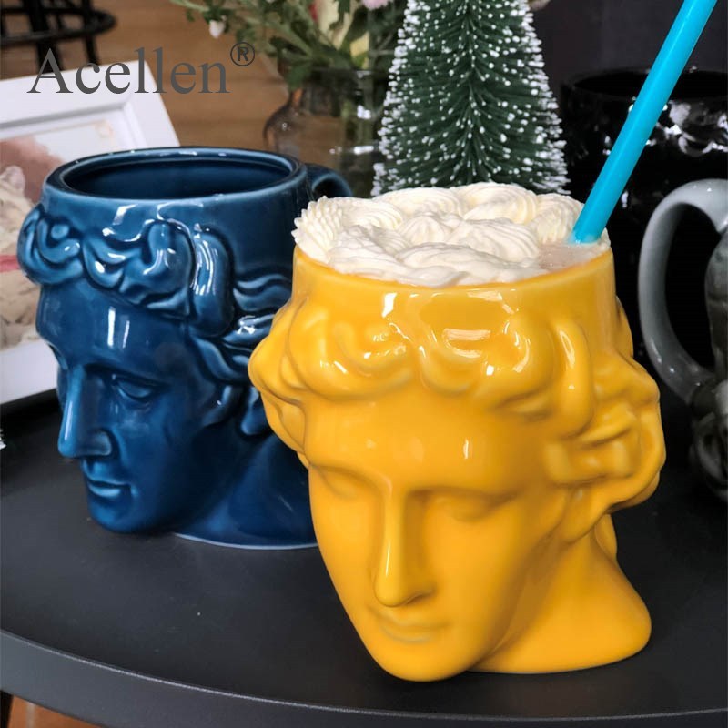 Ceramic Coffee Cup Milk Cup Spain Ancient Greek Apollo David Head Cup Mug Roman Sculpture Cup David Water Cup