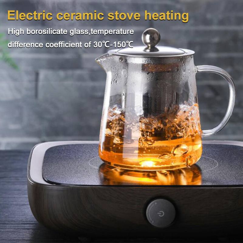 Tetera de vidrio resistente al calor, Infusor de té de acero inoxidable, recipiente calentado, tetera, teteras, filtro, juego de té, tetera para té Brewin