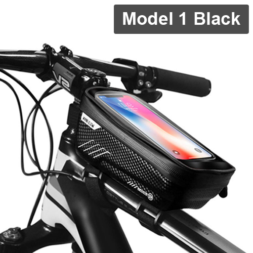Vild mand 6.2 tommer cykeltaske cykel regntæt vandtæt mtb front taske mobiltelefon etui cykling top rør taske cykeltilbehør: Model 1 sort