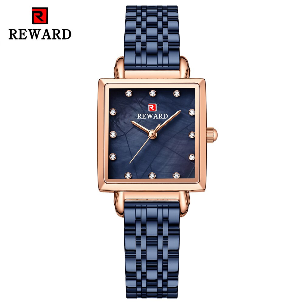 Reloj de cuarzo cuadrado para mujer, pulsera de acero inoxidable de oro rosa Simple, resistente al agua, 2022: Blue