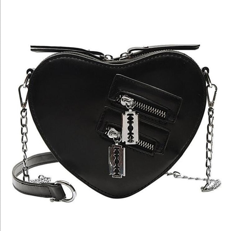Gothic punk tassen dames blade chain een schoudertas vrouwelijke harajuku casual tas: Zwart