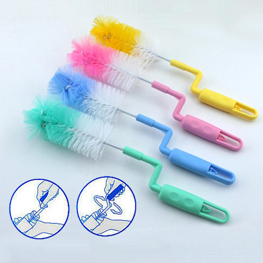 2Pcs Rotatable Handle Baby Milk Bottle Brush Cup Glass Kitchen Cleaning Tool