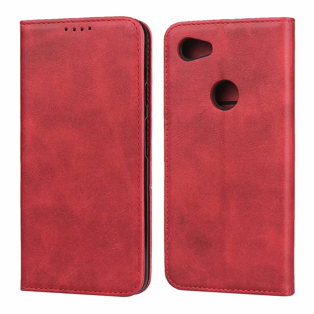Läderfodral för google pixel 3a 3a xl 3 axl flipfodral korthållare hölster magnetisk attraktionsfodral fodral plånboksfodral: För pixel 3a / Röd
