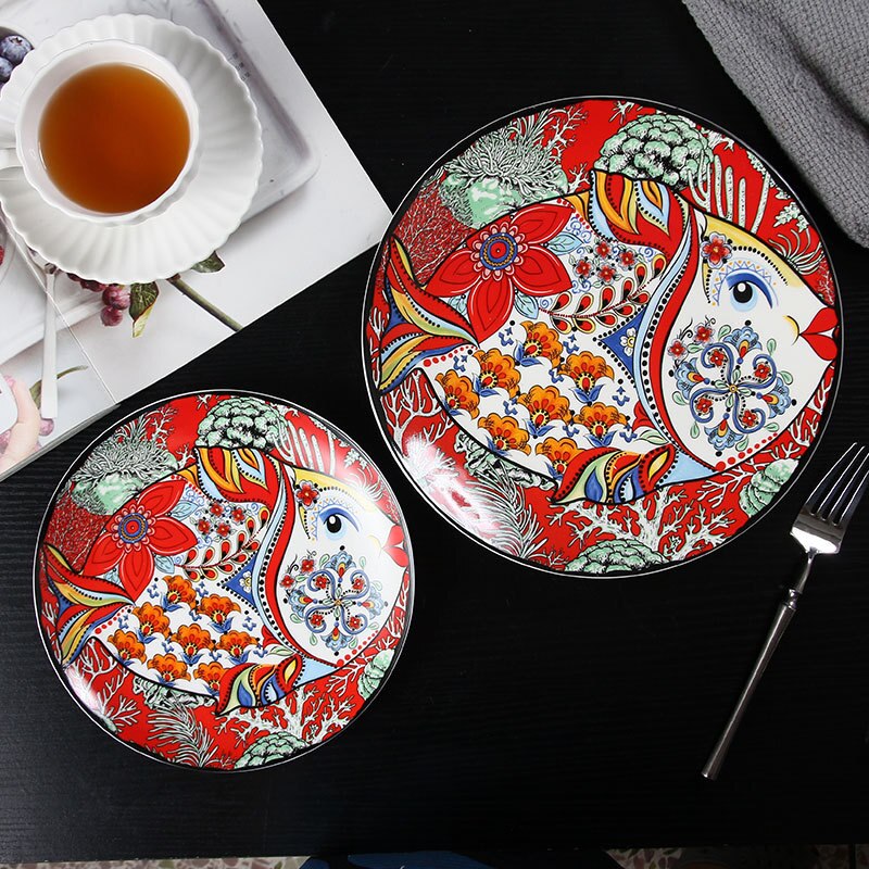 Cutelife keramik uregelmæssig bøf salat tallerken europæisk mooden sød porcelæn service tallerken køkken slange tallerken sæt