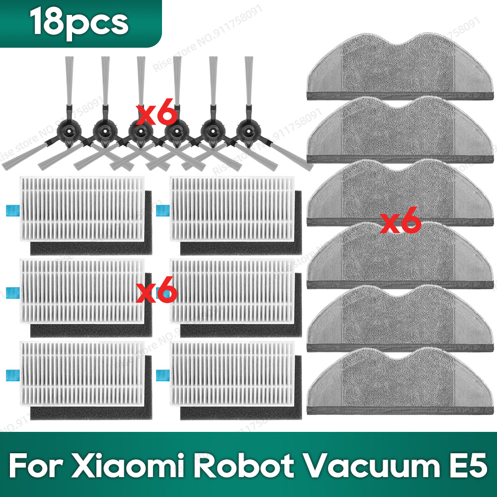 Compatível com os acessórios de reposição do Xiaomi Robot Vacuum E5, Filtro de Mop, Escova Lateral, Pano de Limpeza.: Verde claro