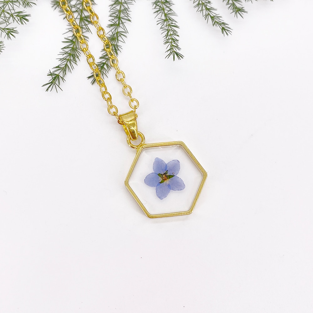 dimenticare me non Pendenti E Ciondoli Del Pendente Della Collana di Fiori Secchi Reale asciutto Fiori Boho dell'oro Della Catena Della Collana per Le Donne del Regalo Della Ragazza Gioelleria Raffinata E Alla Moda