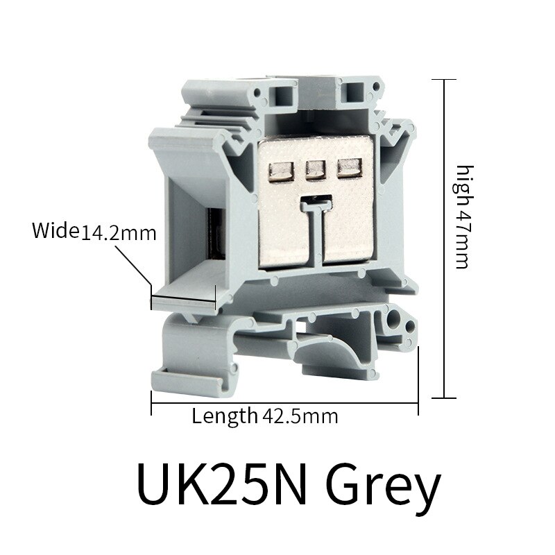 10Pcs Multi-Color Screw Feed-through Plug 2-Connductor Wire Electrical Connector DIN Rail Terminal Block UK 2.5B: UK25N Grey