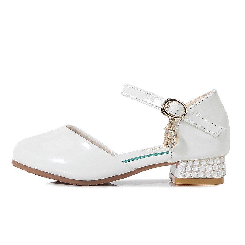 Zapatos de cuero para niñas, calzado de princesa de tacón alto blanco, zapatos de vestir para estudiantes y bebés, novedad, 02