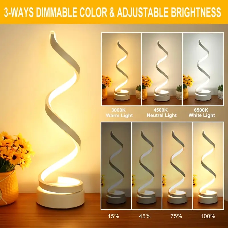Lampada da comodino per camera da letto 1 pz - Alimentatore USB con luce tattile dimmerabile a 3 vie, lampada da comodino moderna e semplice a spirale dimmerabile: Avorio