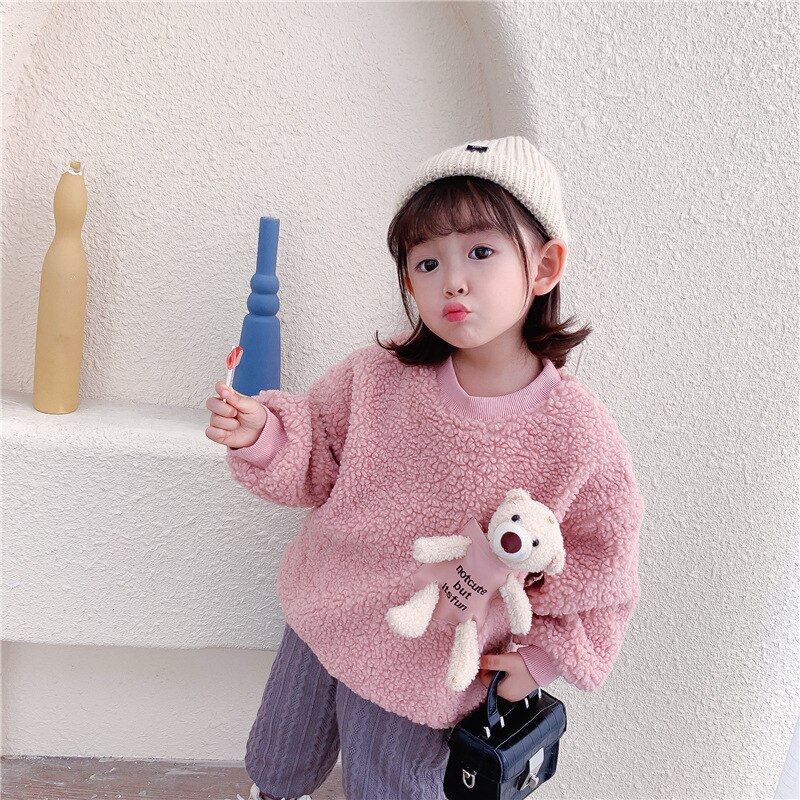 80-130 cm wintermeisjes schattige cartoon beren sweatshirts baby kinderen fleece dikke warme top