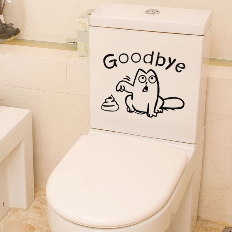 5pcs Grappige Kat Toiletbril Goodbye Badkamer Vinyl Decals Mural Sticker Badkamer