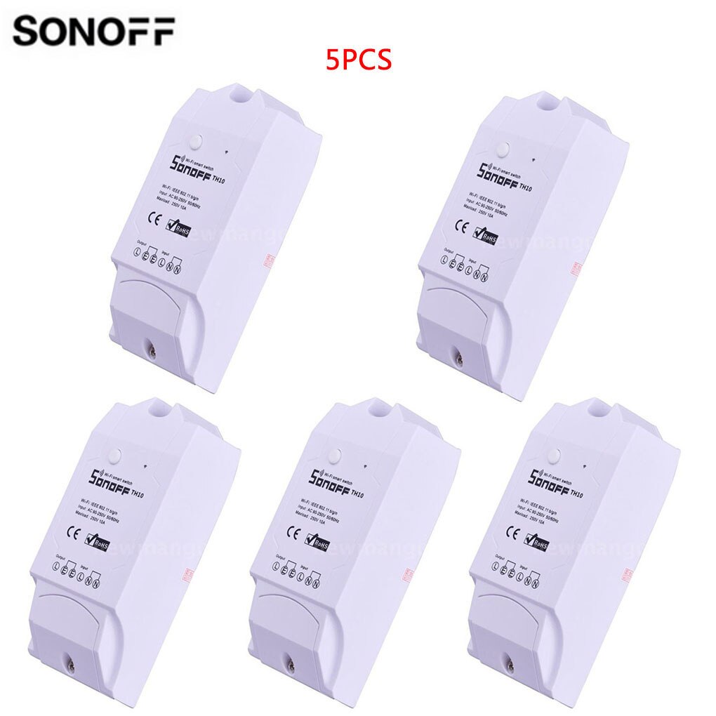 Sonoff-interruptor inteligente TH16 TH10 WiFi, Sensor de temperatura, humedad, transmisor de temperatura y humedad DS1820, AM2301: 5PCS TH10 Switch