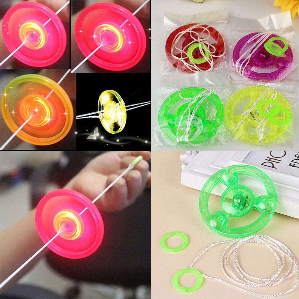 6.5cm Kleurrijke Plastic Spin LED Light Vliegende Schotel Kids Outdoor Klassieke Speelgoed Willekeurige Kleur Tol