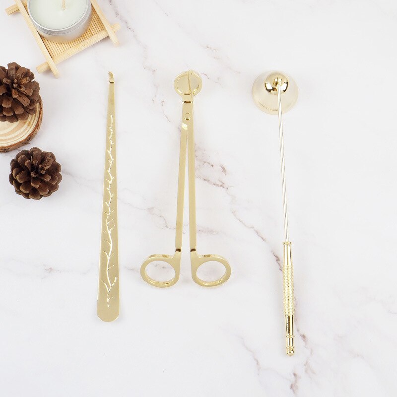 3 in 1 Candle Tool Kit for Scented Candles Lovers Candle Accessory Set Candle Wick Trimmer Set Candle Cutter Candle Wick Dipper: set B gold