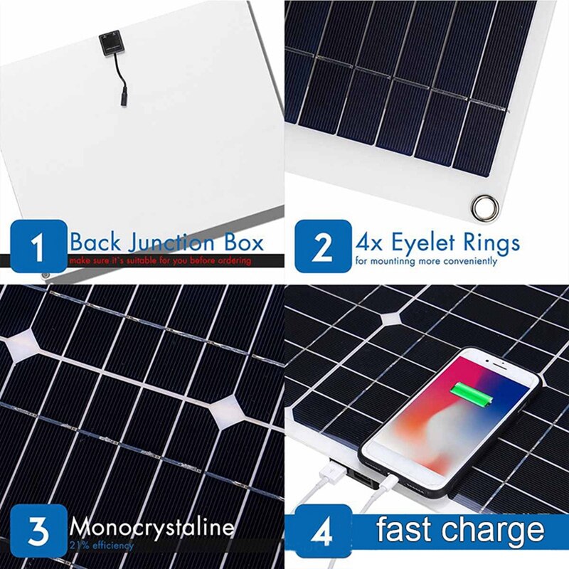 High Efficiency Solar Panel Portable 100W12V5V Mobile Phone QC3.0, Flexible Solar Panel Car Outdoor Emergency Charging